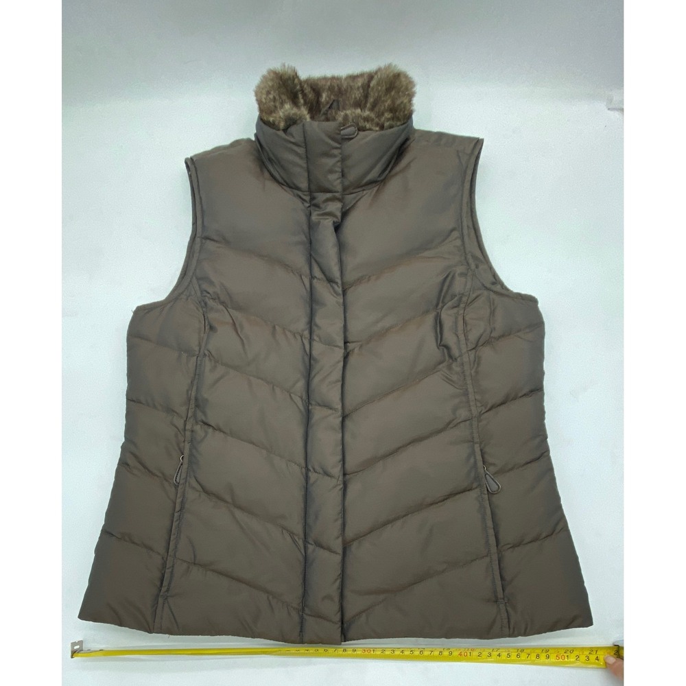 Eddie‎ Bauer Womens Brown Down Vest Faux Fur Collar Premium Goose Down Size S - Picture 12 of 14